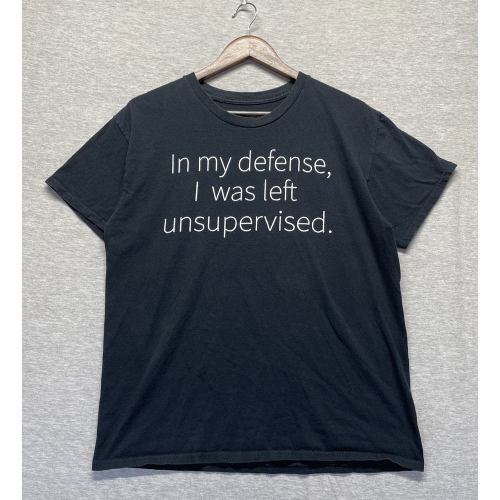 Spencer's T Shirt Men Large Black Graphic In My Defense, I Was Left Unsupervised